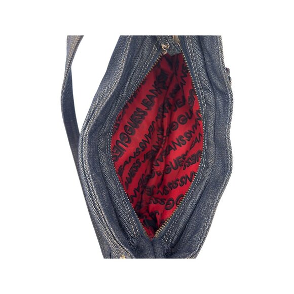 Guess Vintage Y2K Denim Shoulder Bag –Logo Charm, 10.5” Drop- Retro Red Interior - Picture 9 of 13